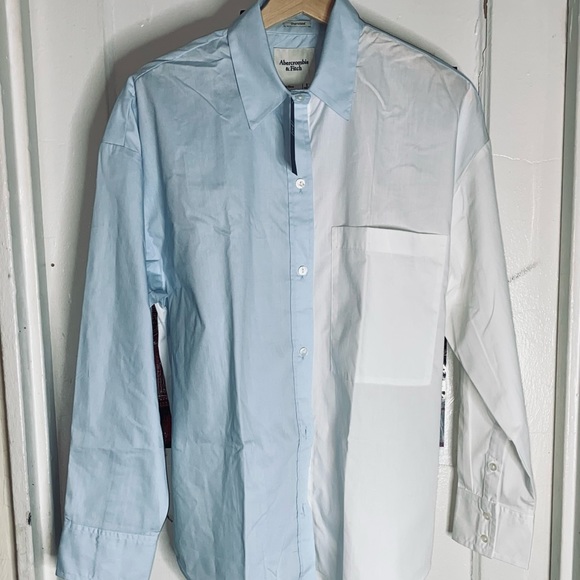 Oversized Poplin Colorblock Button-Up Shirt from Abercrombie & fitch size small - Picture 11 of 12
